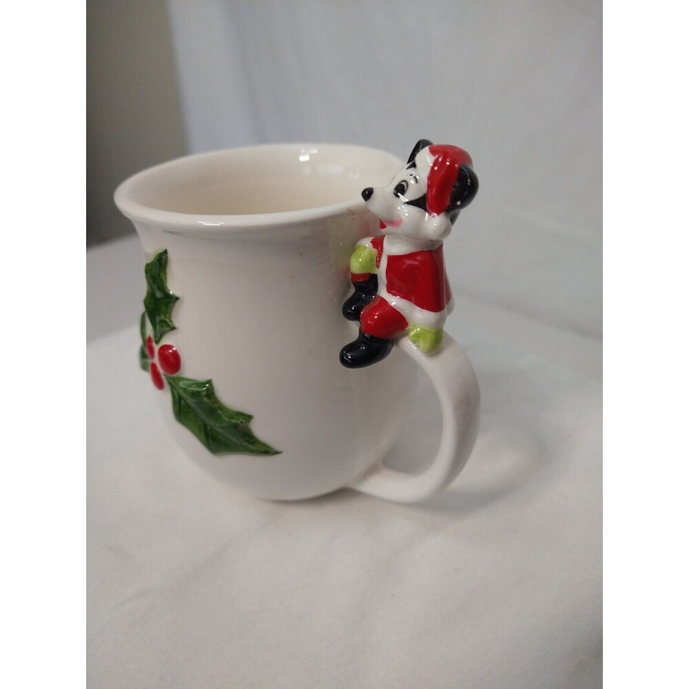 Vintage CHRISTMAS Mug Mickey Mouse on Handle W/Holly Ceramic Walt Disney Coffee - Picture 3 of 16